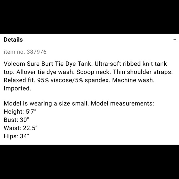 HP! NWT Volcom Sure Burt Tie Dye Tank Top - Picture 6 of 6